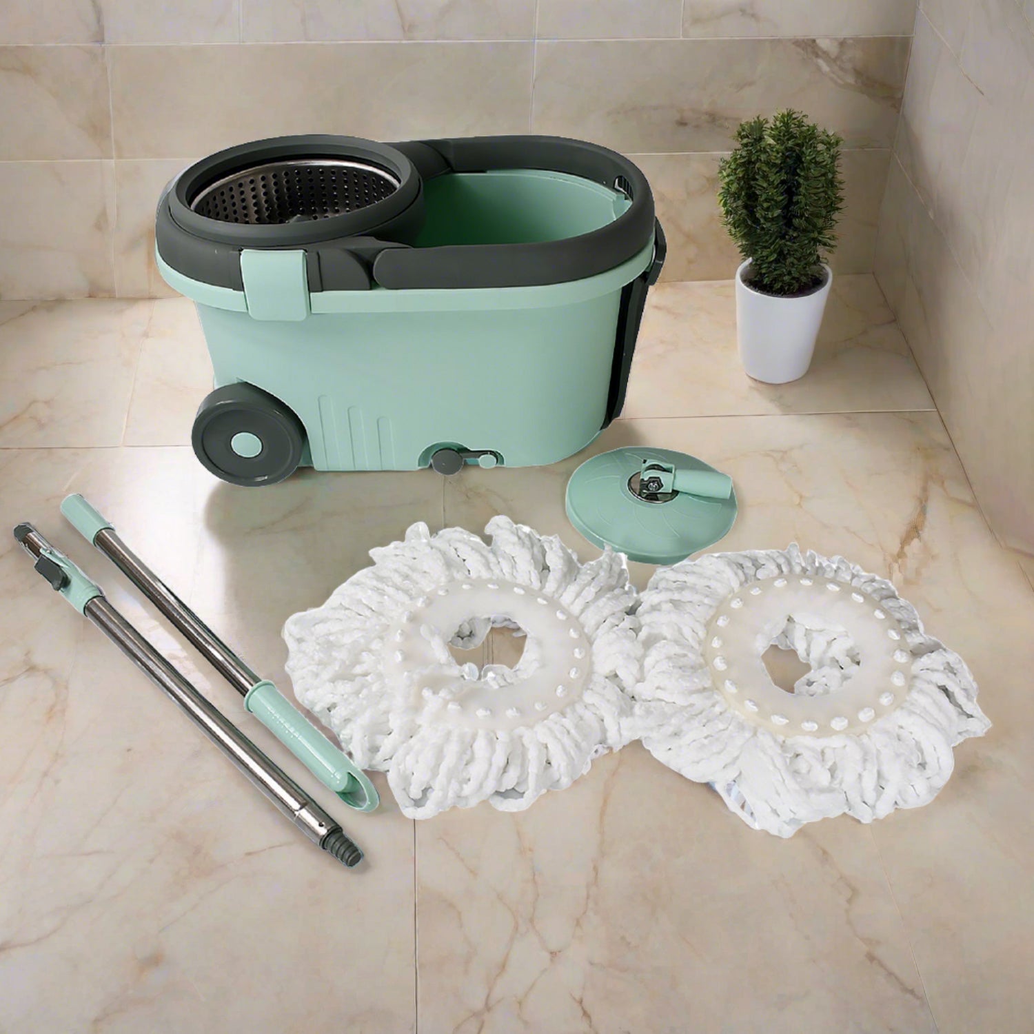 Ganesh Quick Spin Mop Steel Spin, Bucket Floor Cleaning, Easy Wheels & Big Bucket, Floor Cleaning Mop With Bucket, 2 Micro fiber head / Refill Ganesh Quick Spin Mop Steel Spin, Bucket Floor Cleaning, Easy Wheels & Big Bucket, Floor Cleaning Mop With Bucket, 2 Micro fiber head / Refill